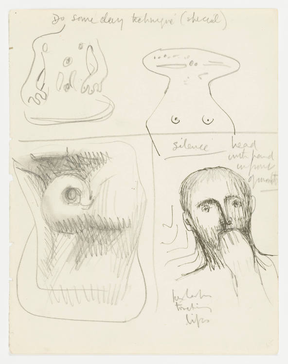 Ideas for Sculpture, Head with Hand in front of Mouth