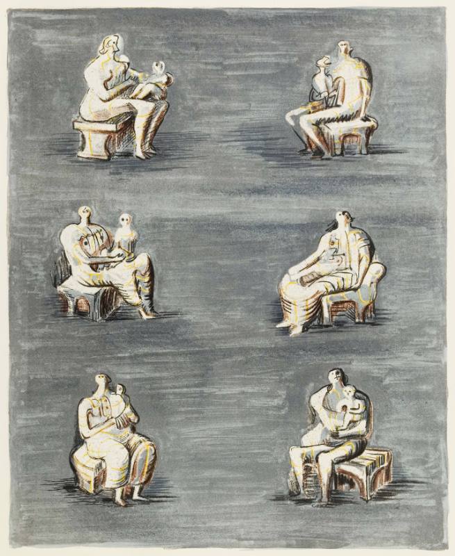 Studies for Sculpture on Blue-grey Background – Works – The Henry Moore  Artwork Catalogue