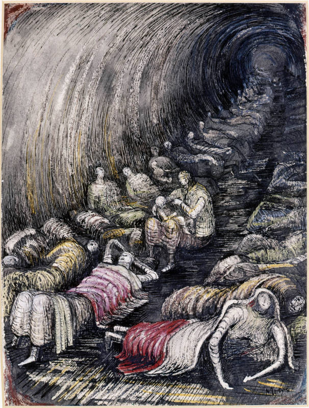 Shelter Scene: Two Seated Figures – Works – The Henry Moore
