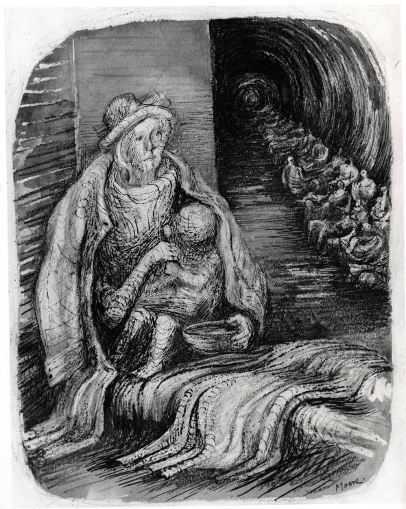 Woman in an Underground Shelter Feeding a Child