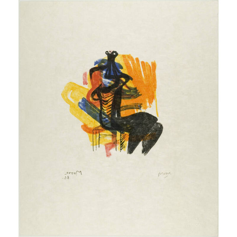 Black Seated Figure on Orange Background