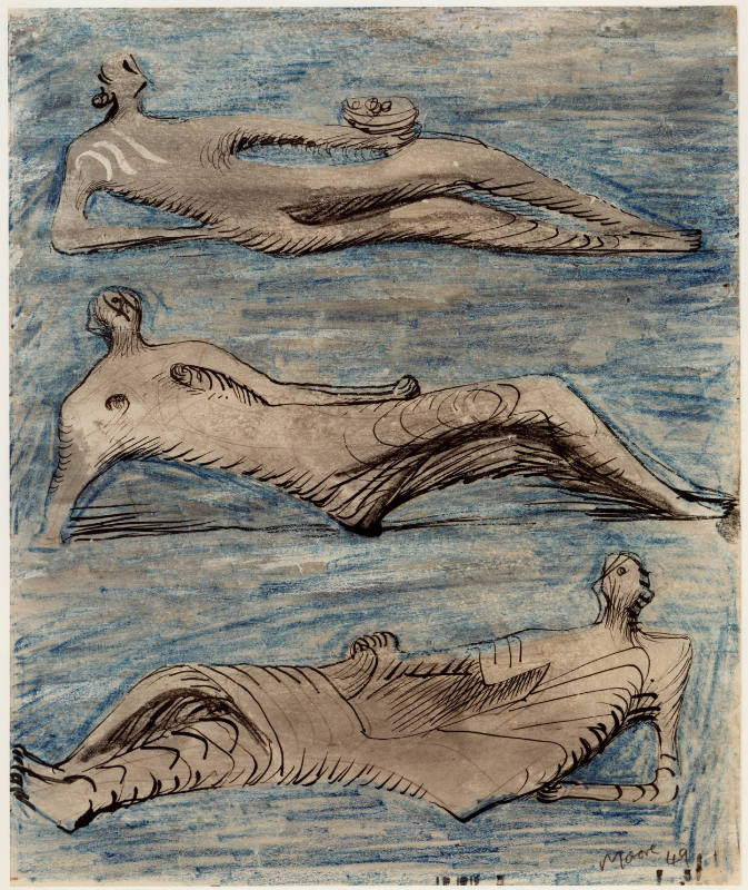 Three Reclining Figures in Blue