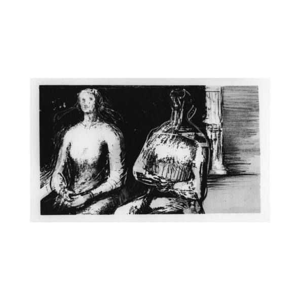 Two Seated Figures against Pillar