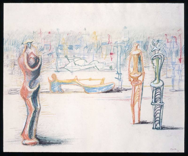 Standing and Reclining Figures in a Setting