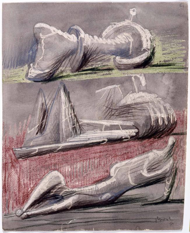 Three Reclining Figures on Grey Background