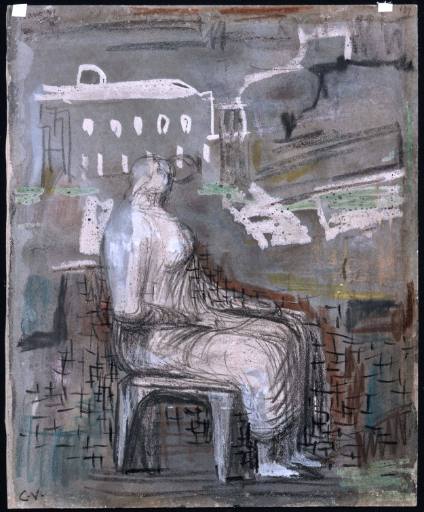 Seated Figure in Urban Landscape