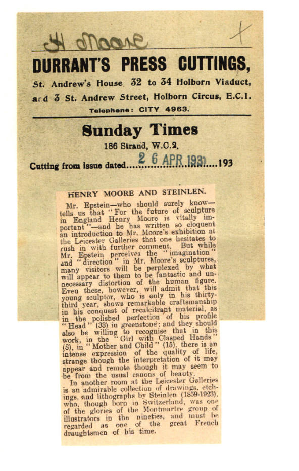 Henry Moore and Steinlen.