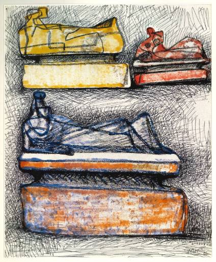 Three Reclining Stone Figures on Pedestals