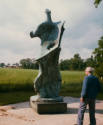 Henry Moore with a cast of LH 482a at Perry Green in 1978