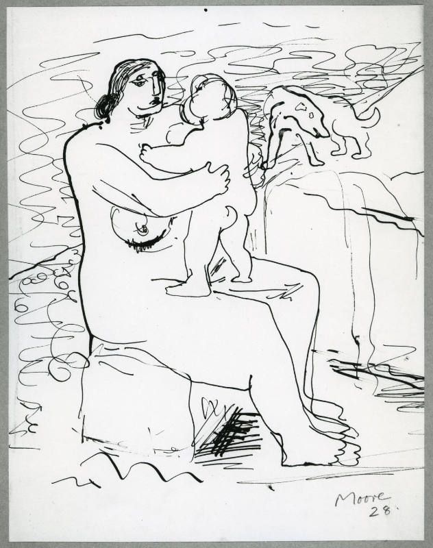 Drawing for Sculpture: Mother and Child with Dog