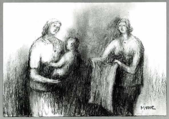 Two Women Bathing a Child