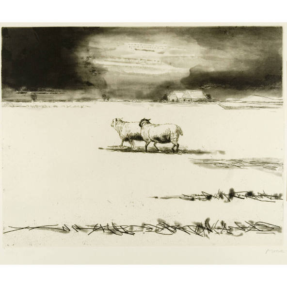 Sheep in Snow Scene